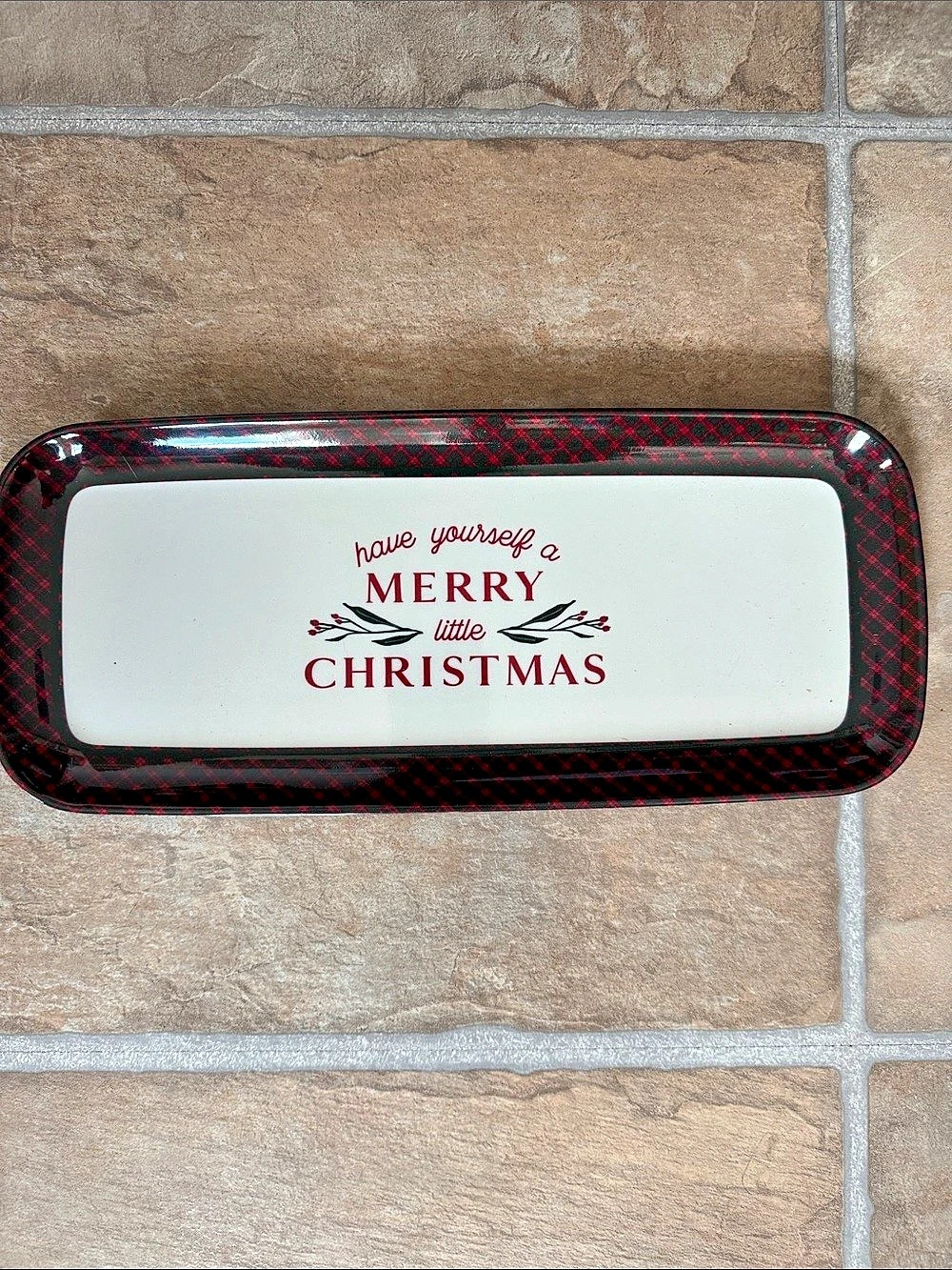 Place & Time Melamine Plastic Christmas Plaid Serving Tray